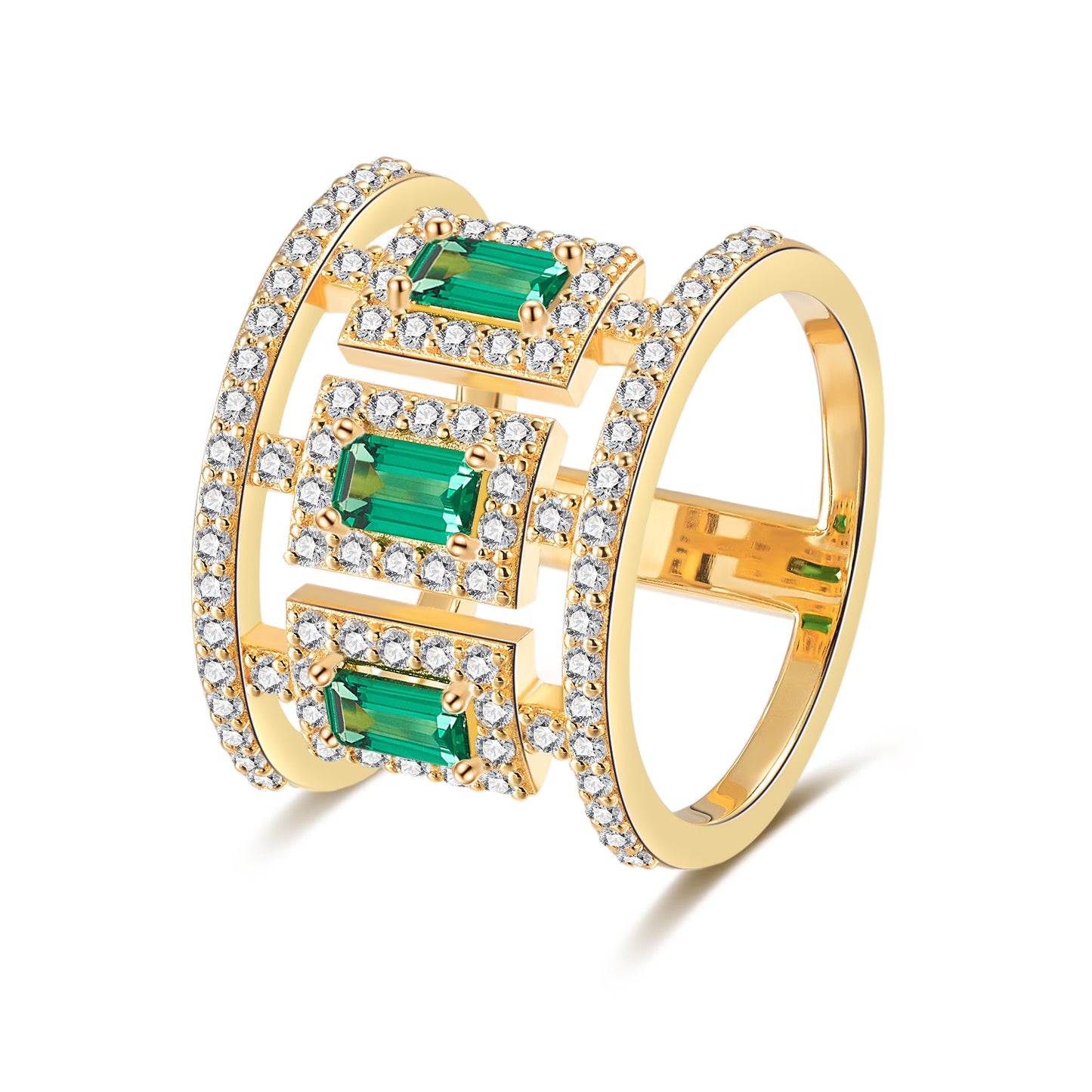 Emerald Cut Statement Moissanite Ring Yellow Gold Plated