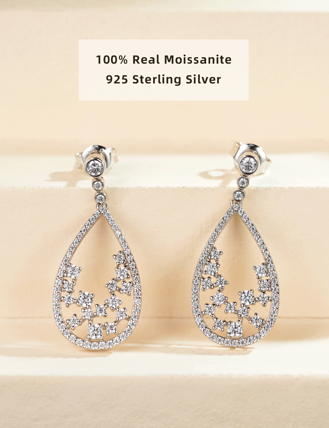 Moissanite Teardrop Cluster Dangle Earrings for Women