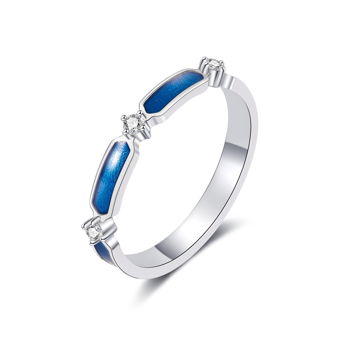 Moissanite 3 Stoen Blue Wedding Band in 925 Sterling Silver