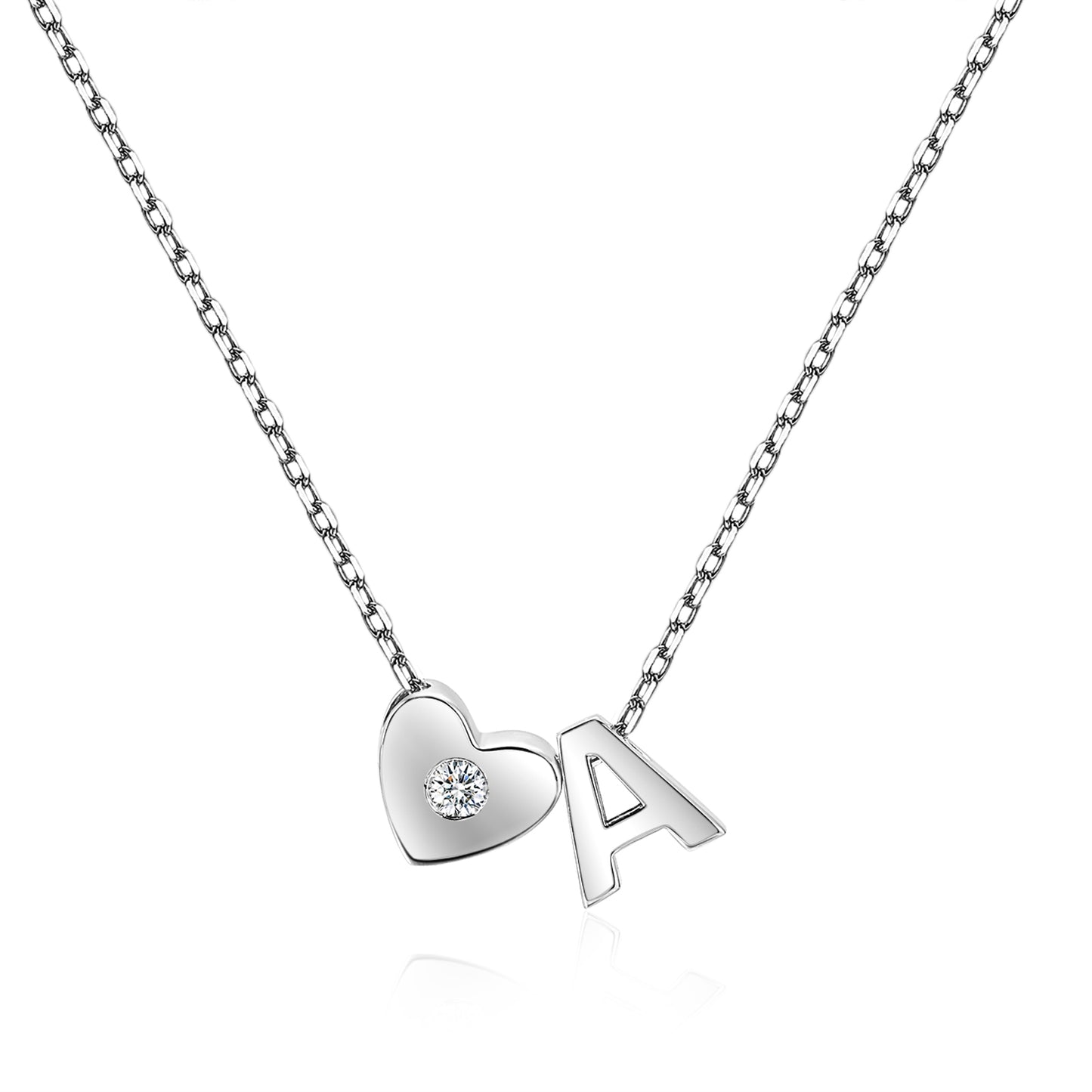 Moissanite Initial Letter A Heart Necklaces for Women