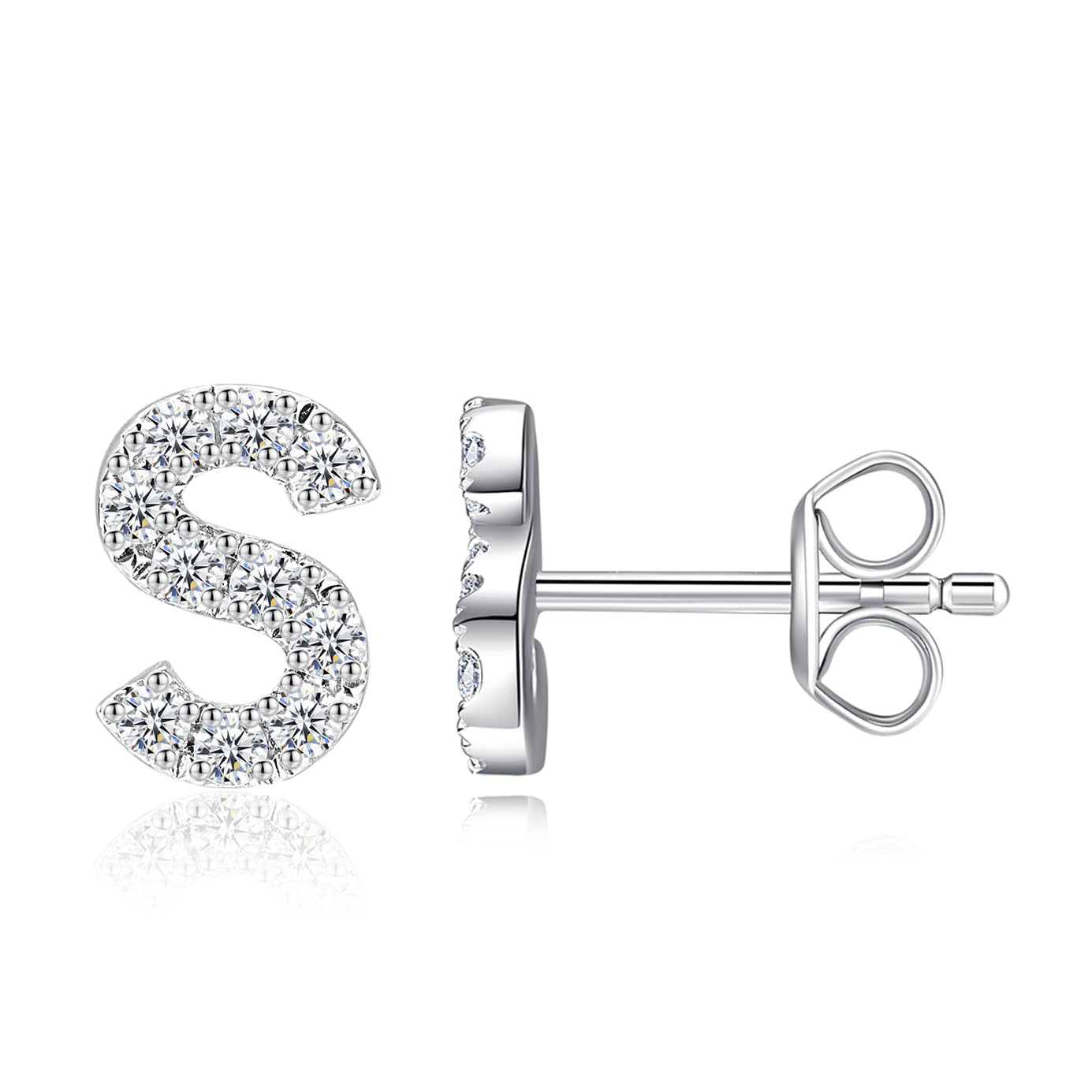 Moissanite Initial Letter Stud Earrings for Women in Silver