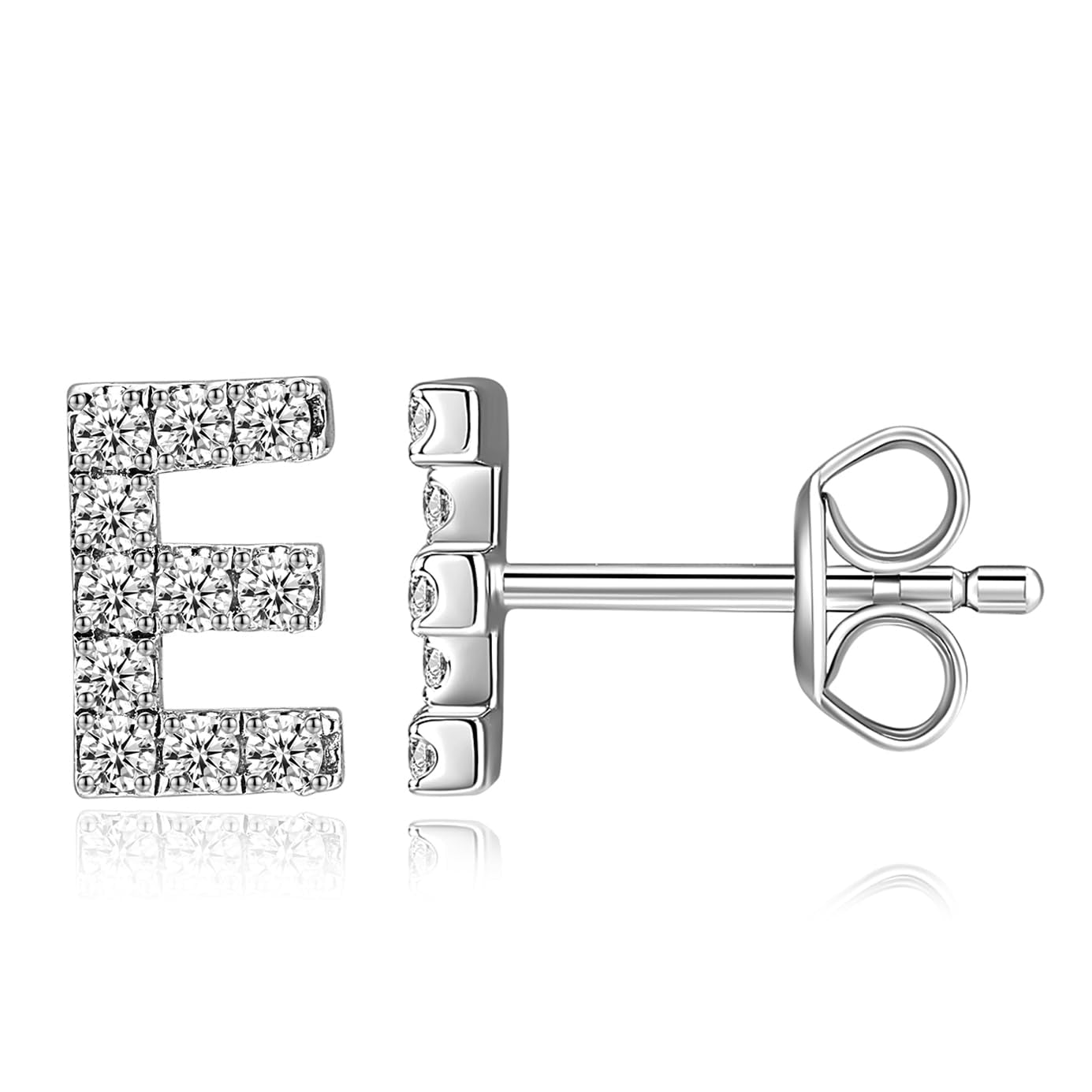 Moissanite Initial Letter Stud Earrings for Women in Silver