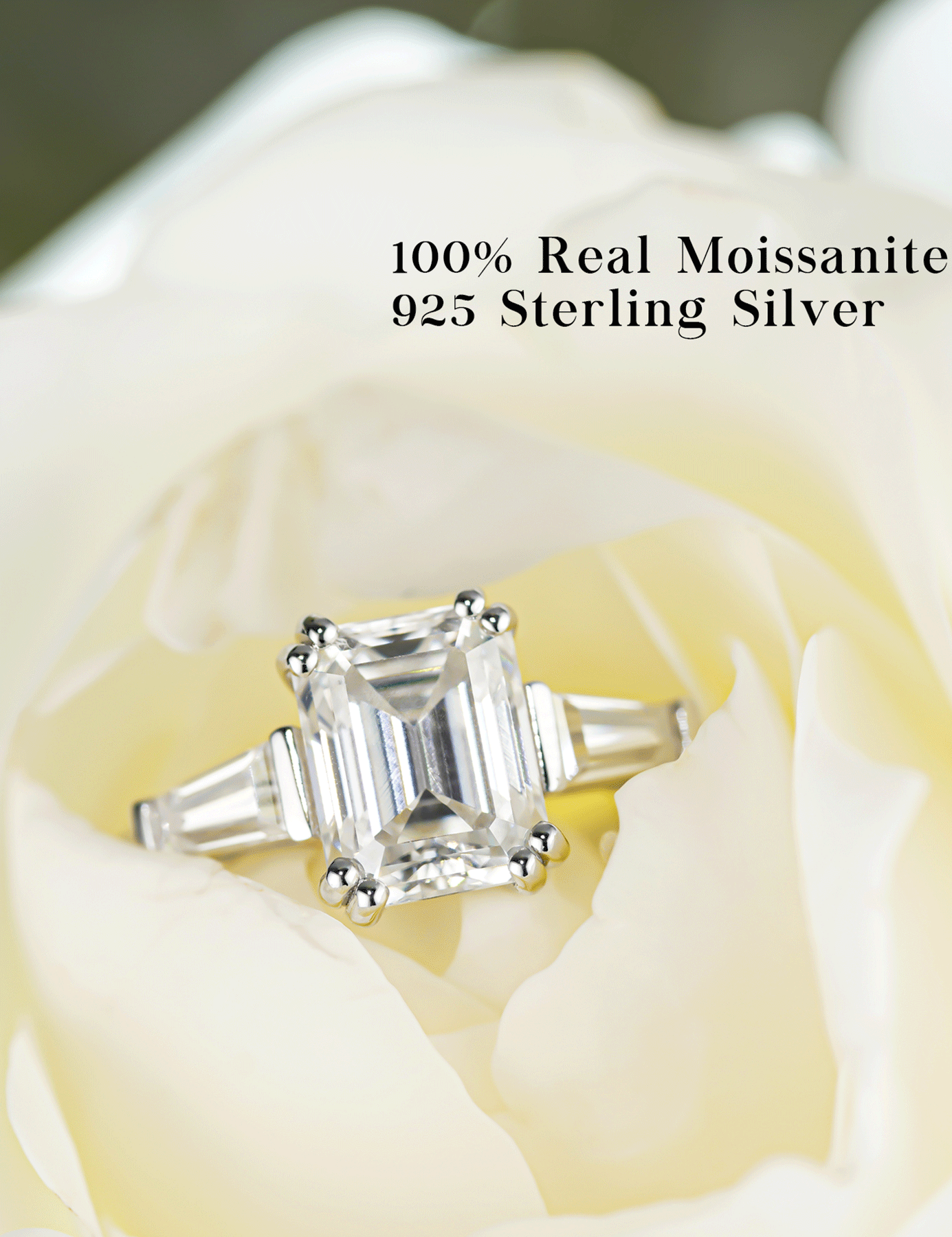 Emerald Cut Solitaire Engagement Moissanite Wedding Rings