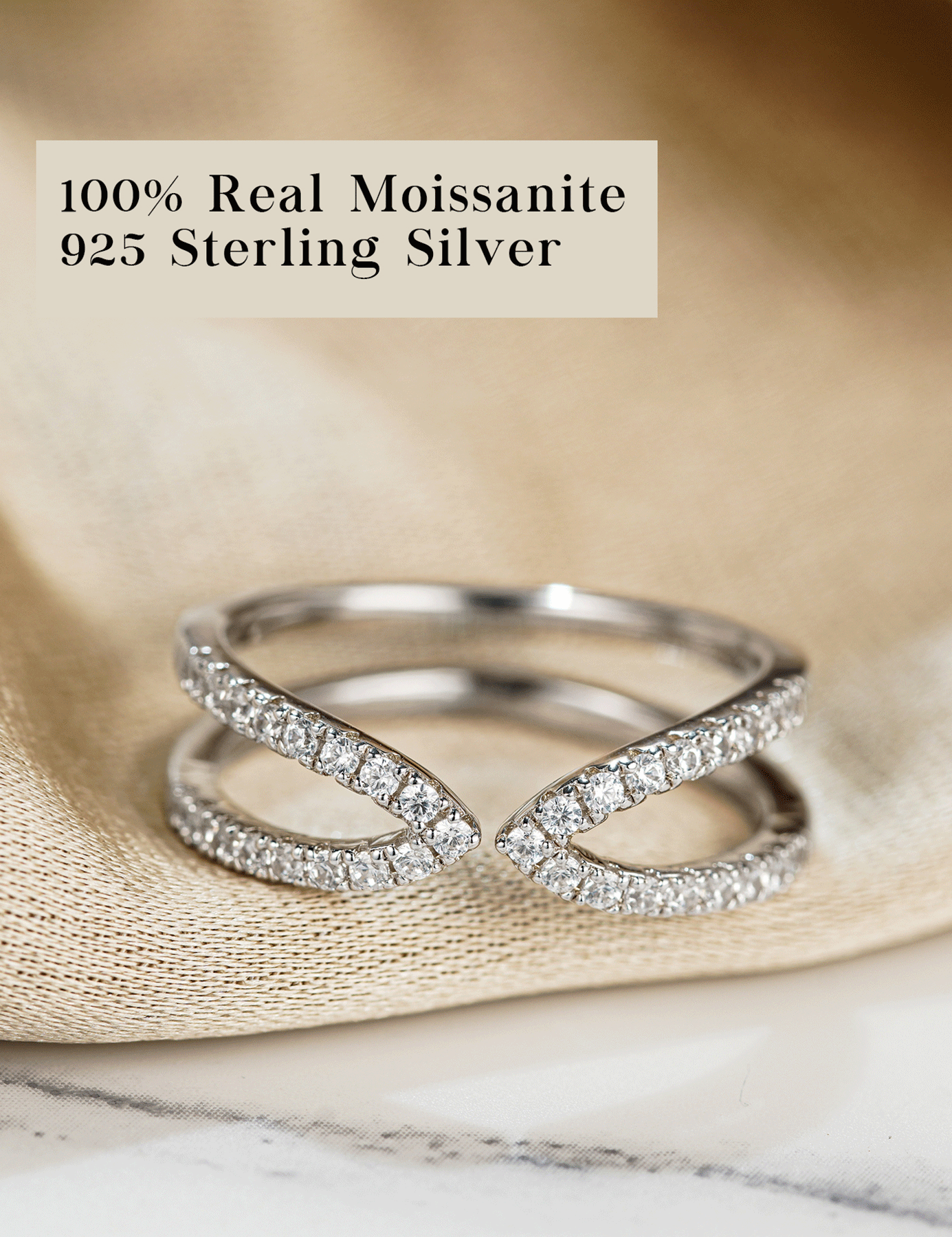 Moissanite Adjustable Double Eternity Wedding Band for Women