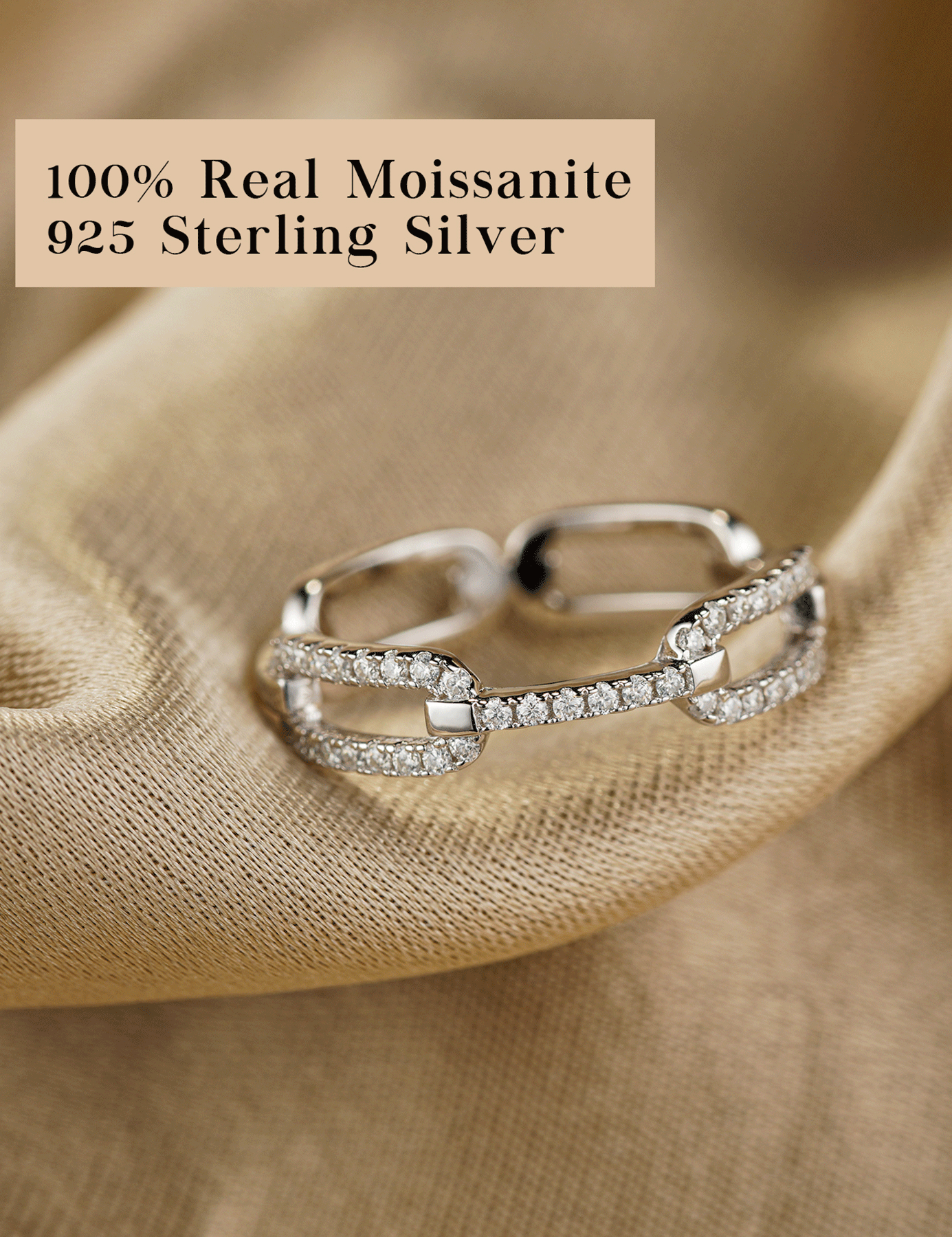 Moissanite Sterling Silver Chain Link Eternity Ring for Women