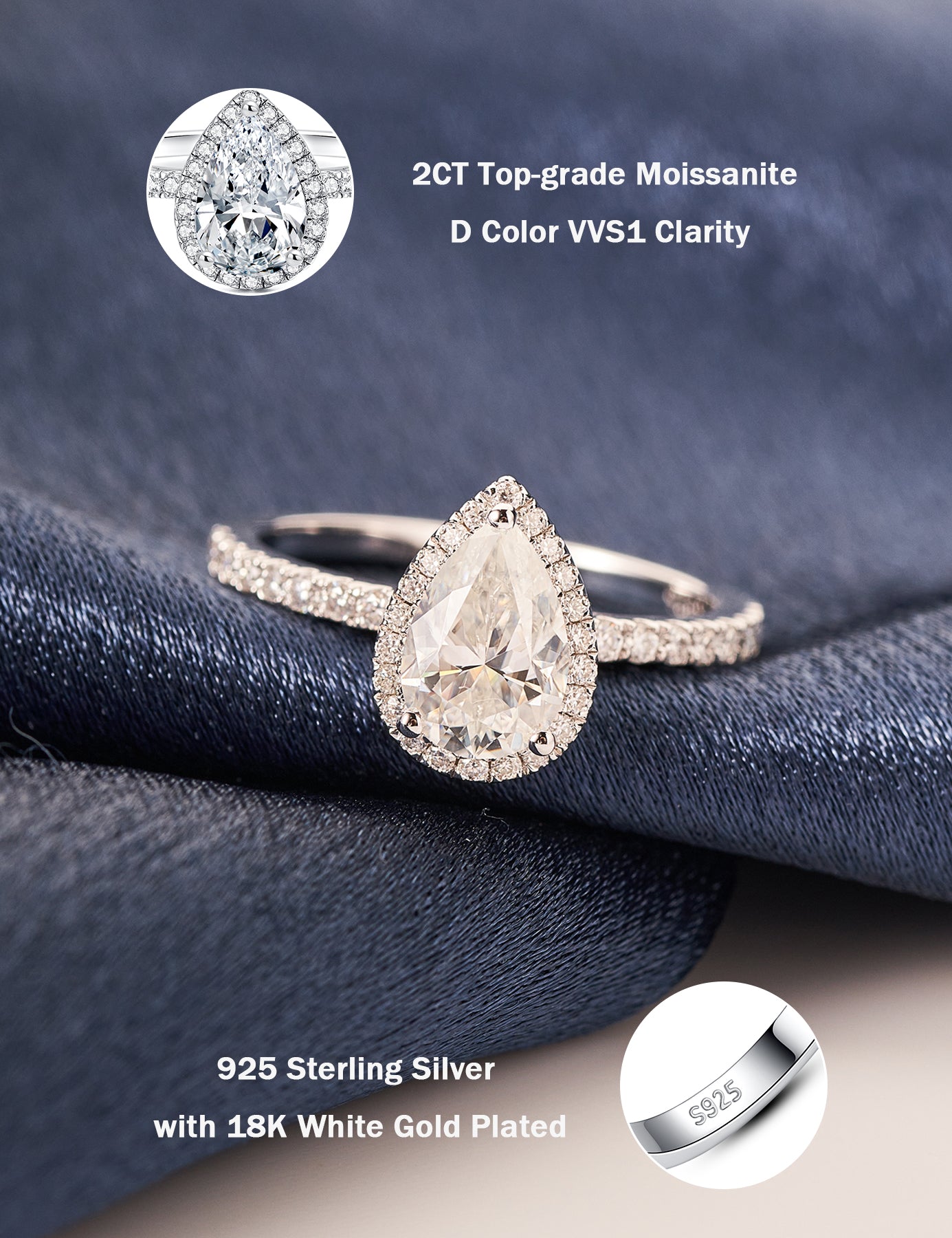 Moissanite Pear Shaped Halo Engagement Rings for Women