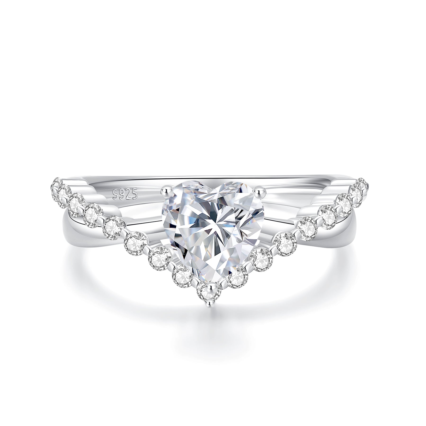 IMOLOVE Moissanite Heart Shaped Curved Pave Engagement Ring 925 ...