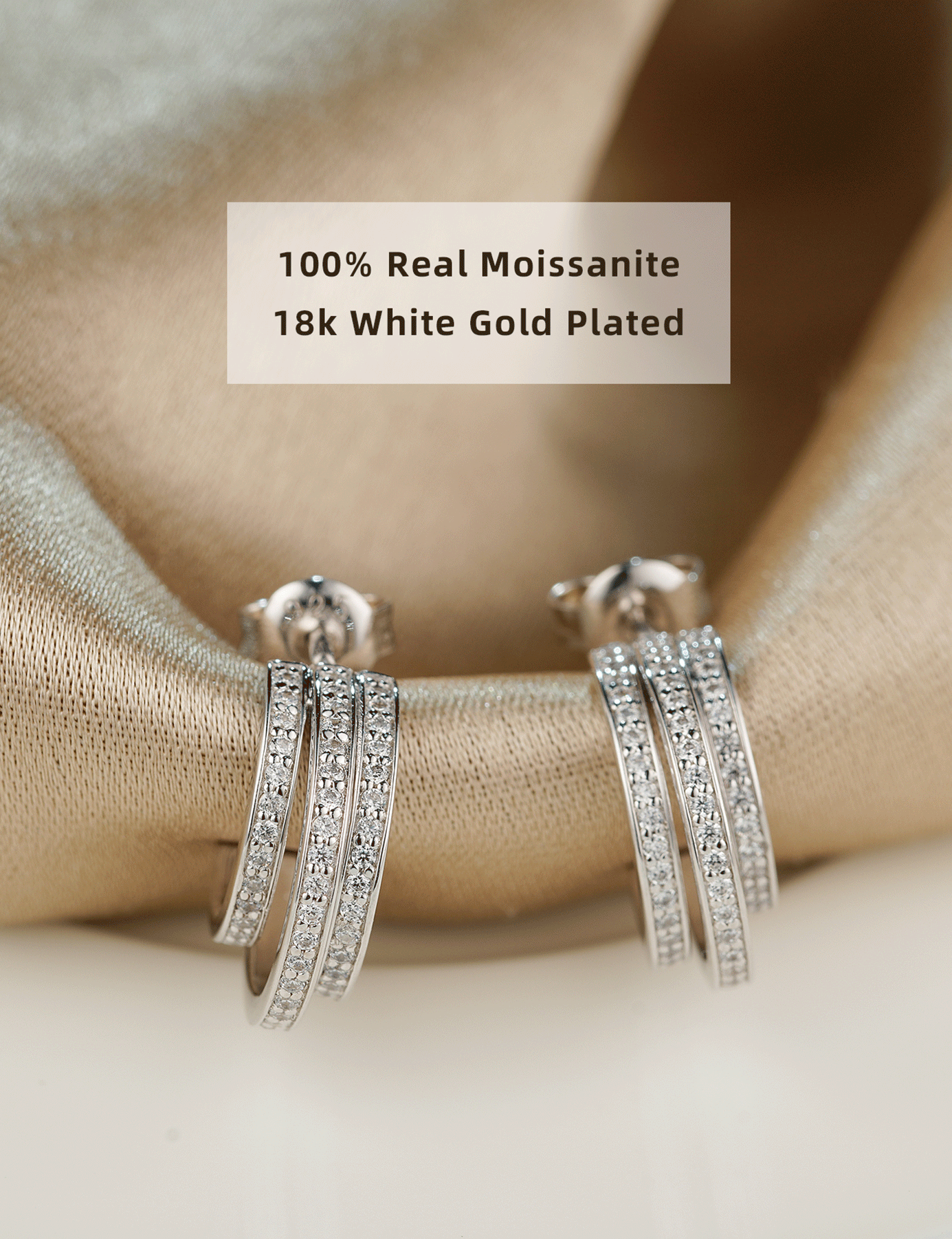 Moissanite Three Row Post Split Half Hoop Earrings for Women