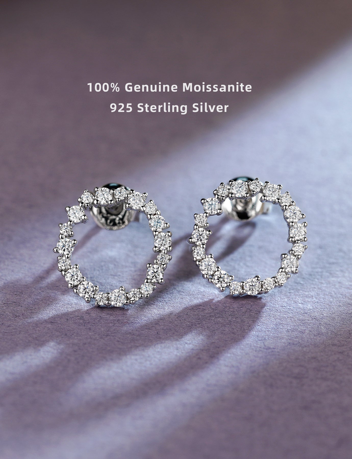 Moissanite Circle Stud Earrings for Women Girls