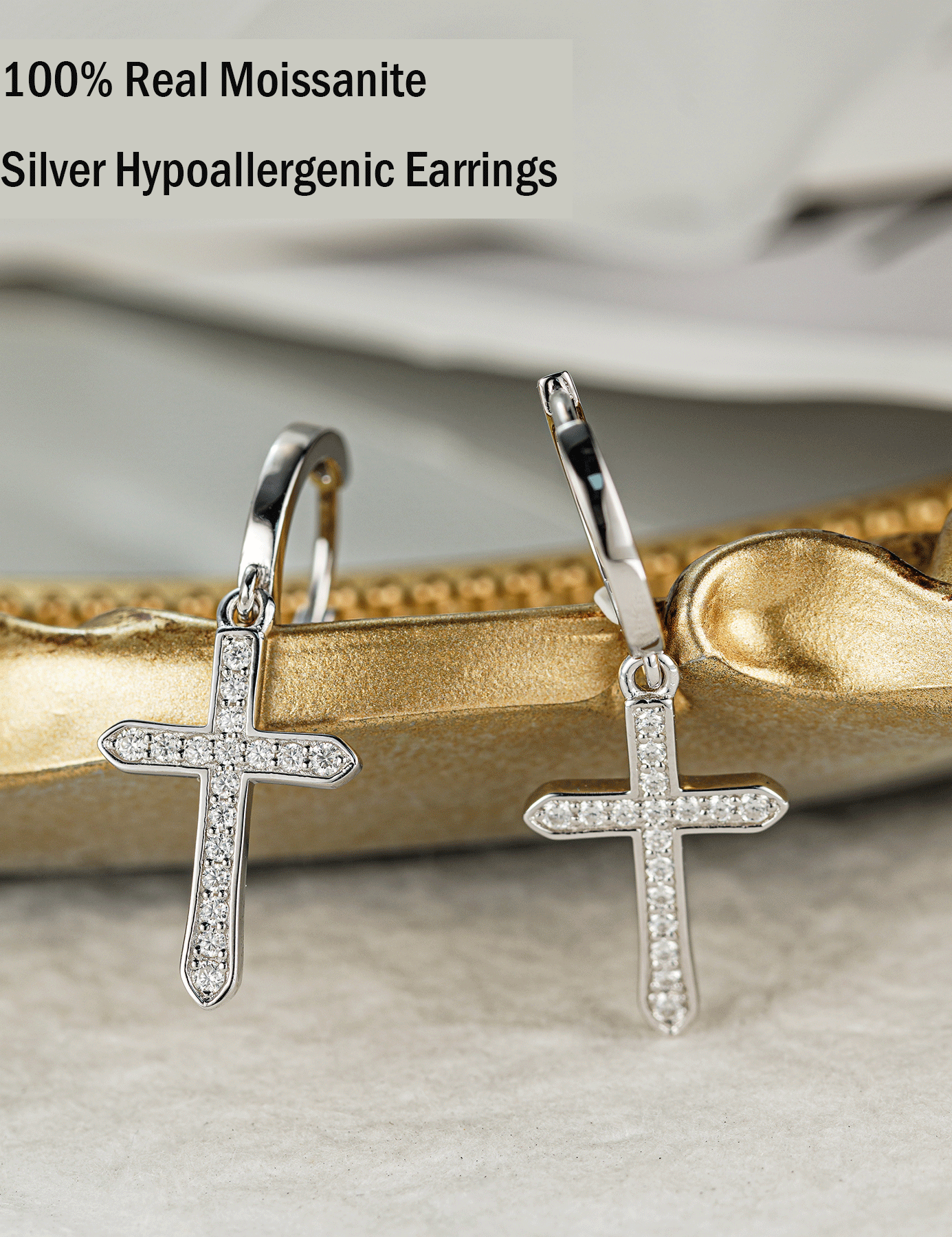 Moissanite Cross Dangle Huggie Hoop Earrings for Women