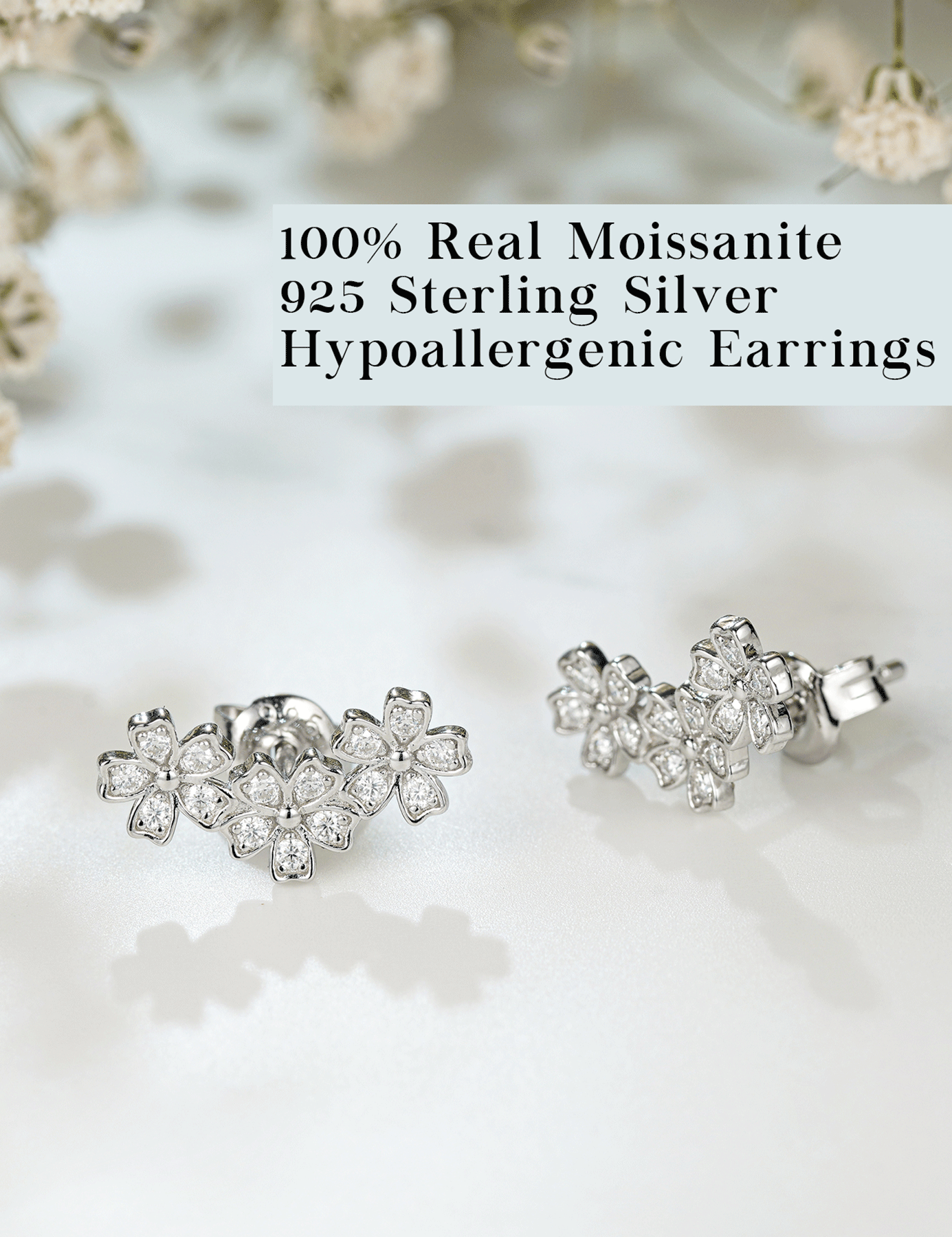 Moissanite Flower Nature Inspired Stud Earrings for Women