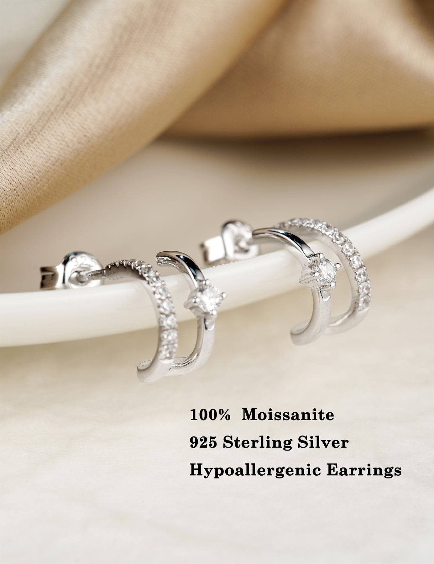 Moissanite Double Illusion Half Hoop Earrings for Women