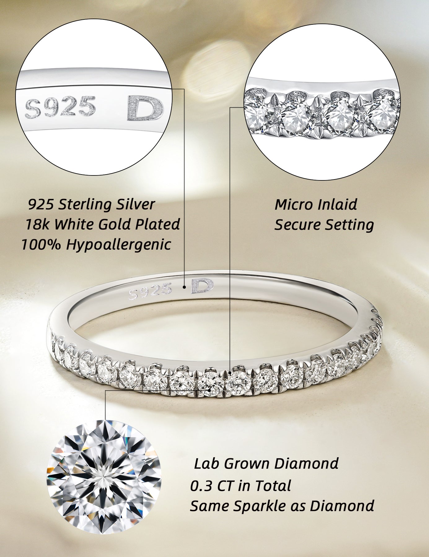 Lab Grown Diamond Wedding Bands Rings for Women in Sterling Silver