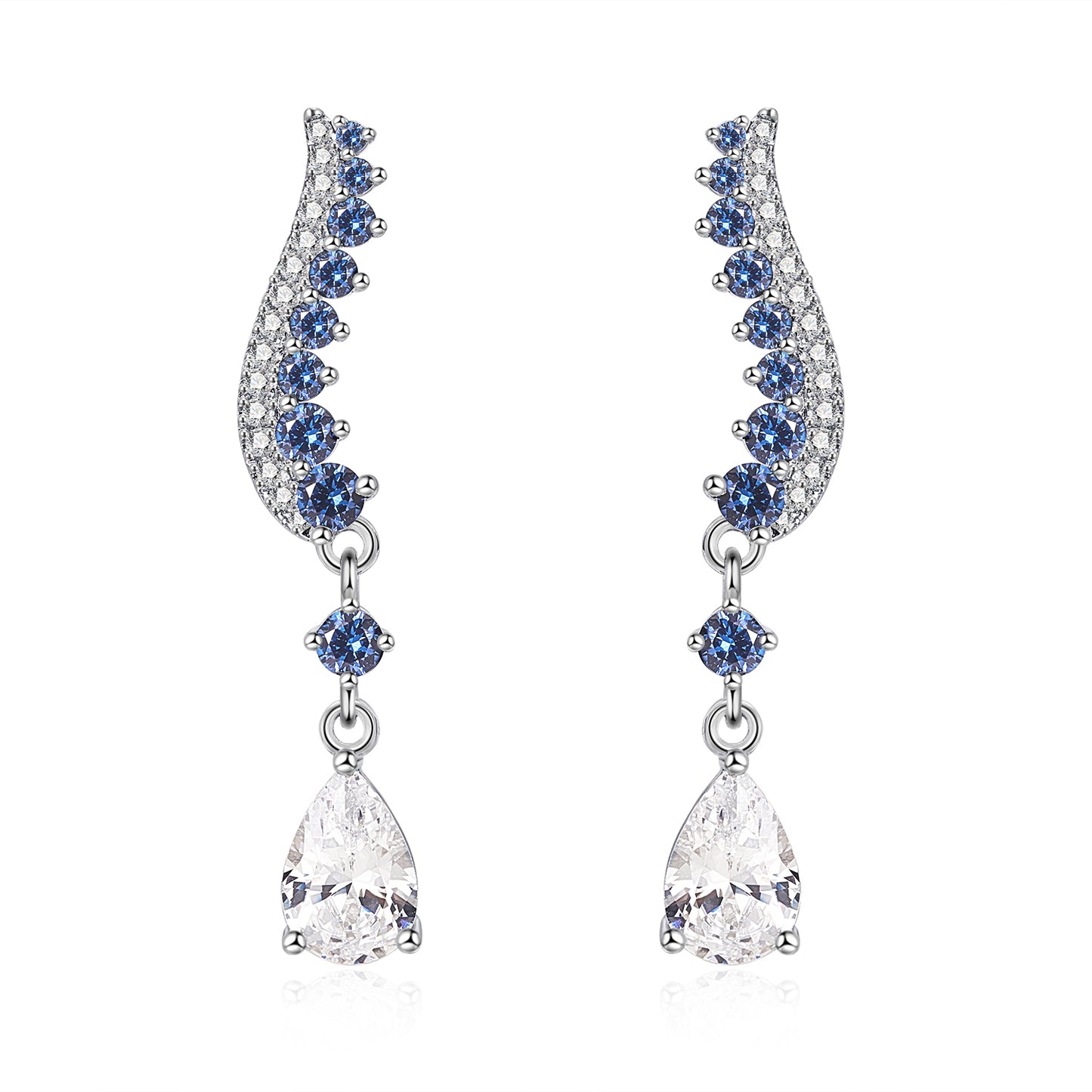 Moissanite Pear Angle Wing Sapphire Climber Dangle Earrings