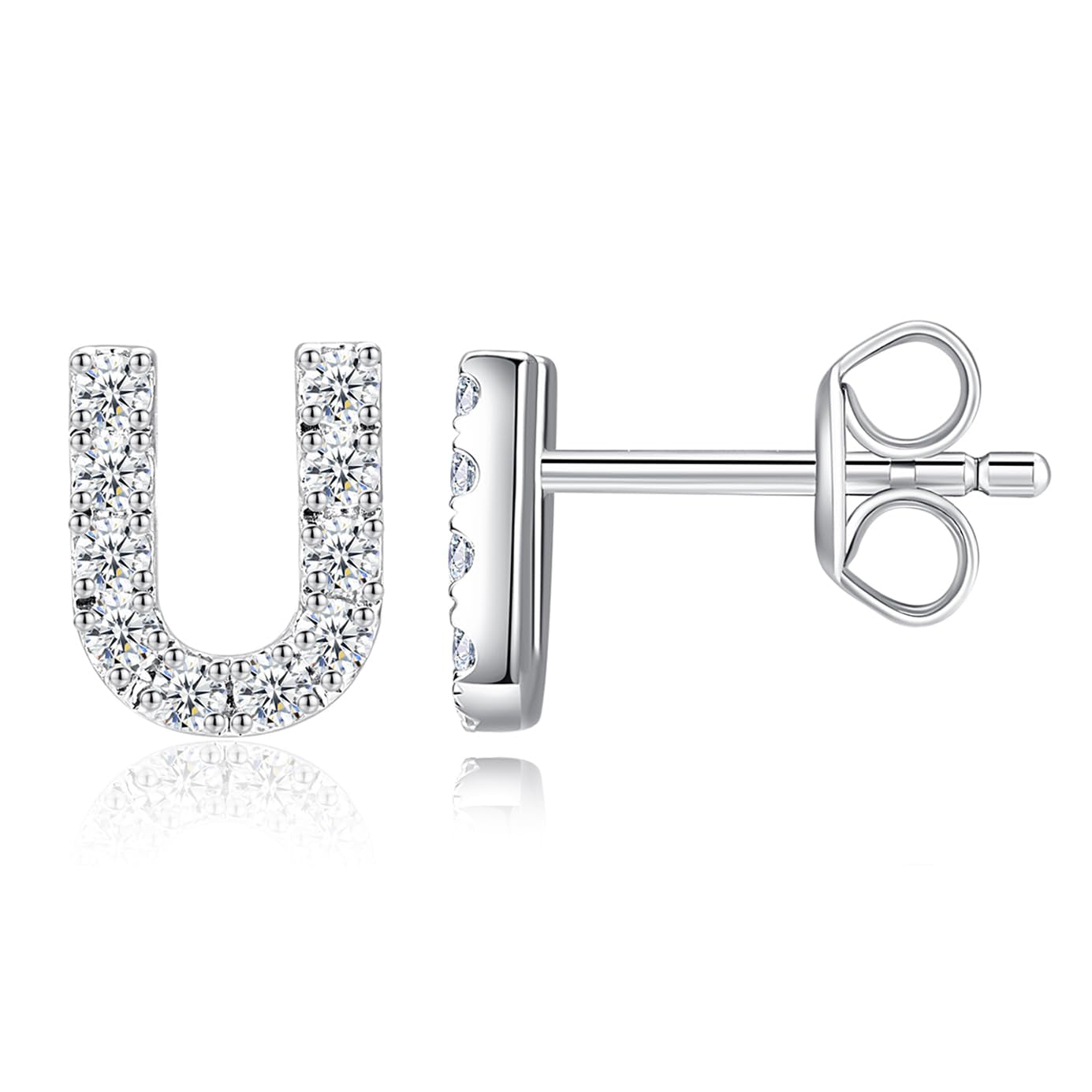 Moissanite Initial Letter Stud Earrings for Women in Silver