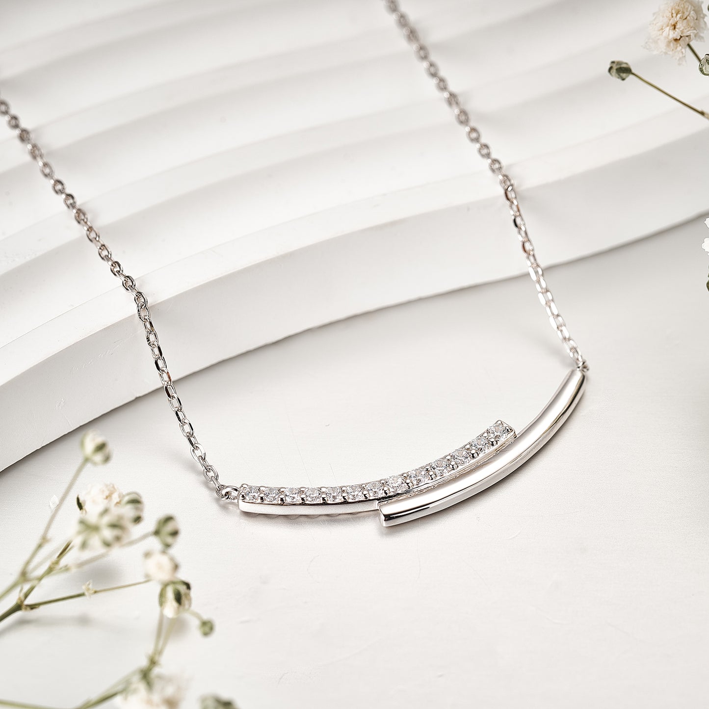 Moissanite Stick Bar Horizontal Pendent Necklace for Women