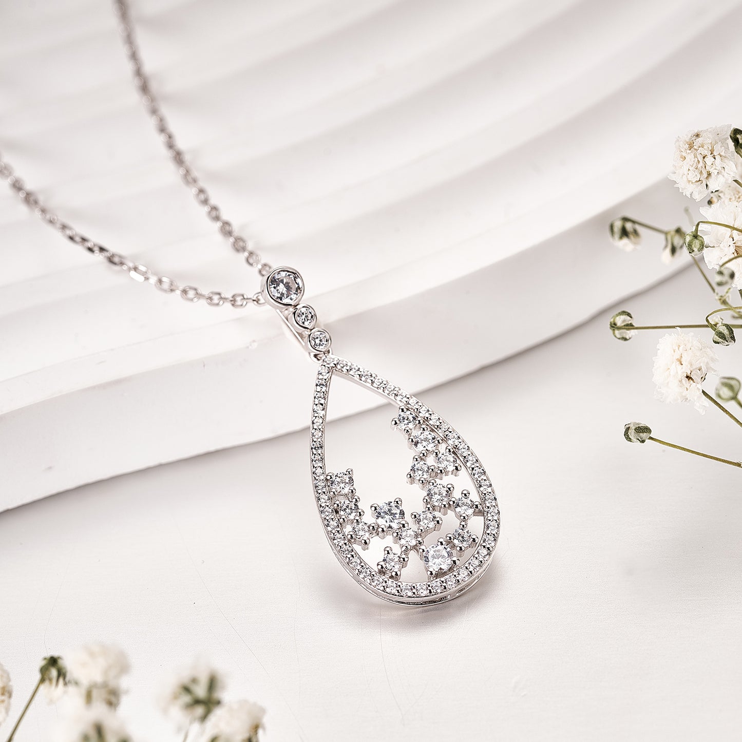 Moissanite Teardrop Cluster Pendent Necklace for Women