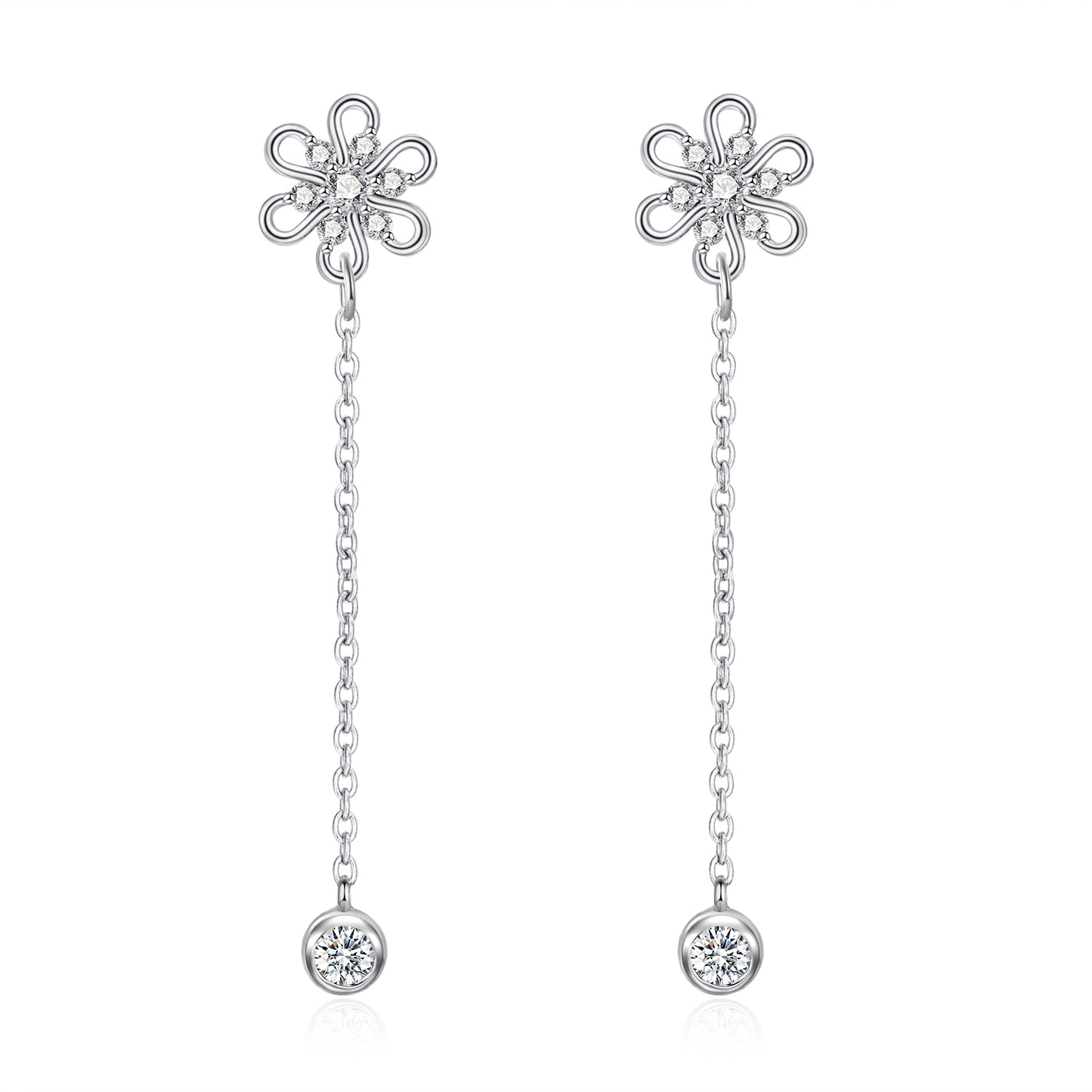 Moissanite Flower Dangle Long Earrings for Women in Silver