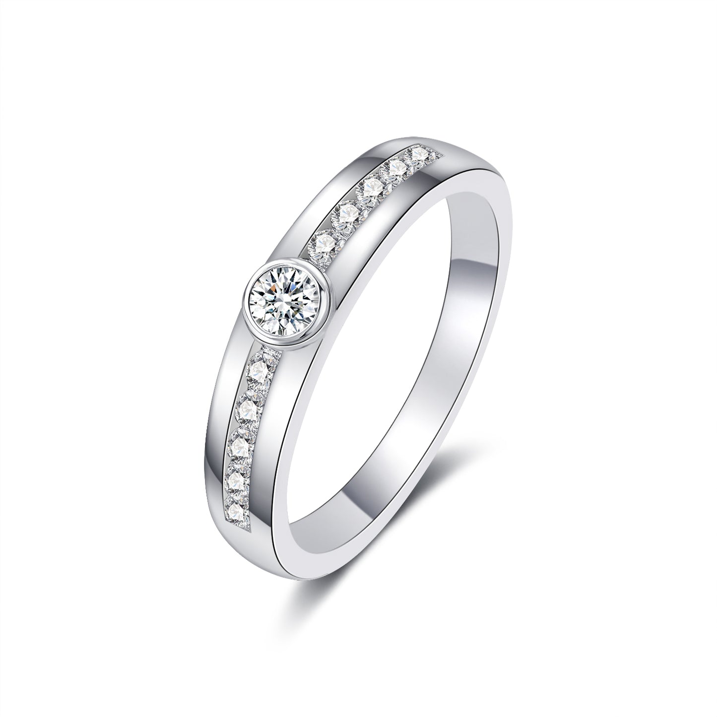 Moissanite Bezel Set Round Cut Small Promise Ring for Women