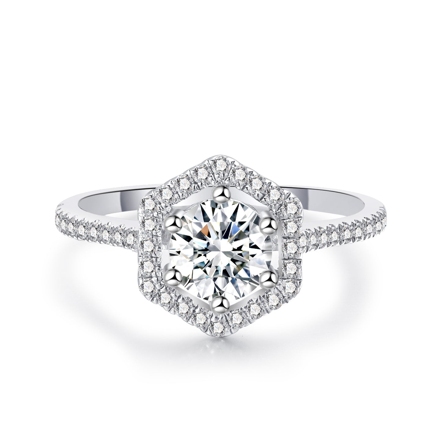 Moissanite Art Deco Hexagon Halo Engagement Ring for Women 1CT