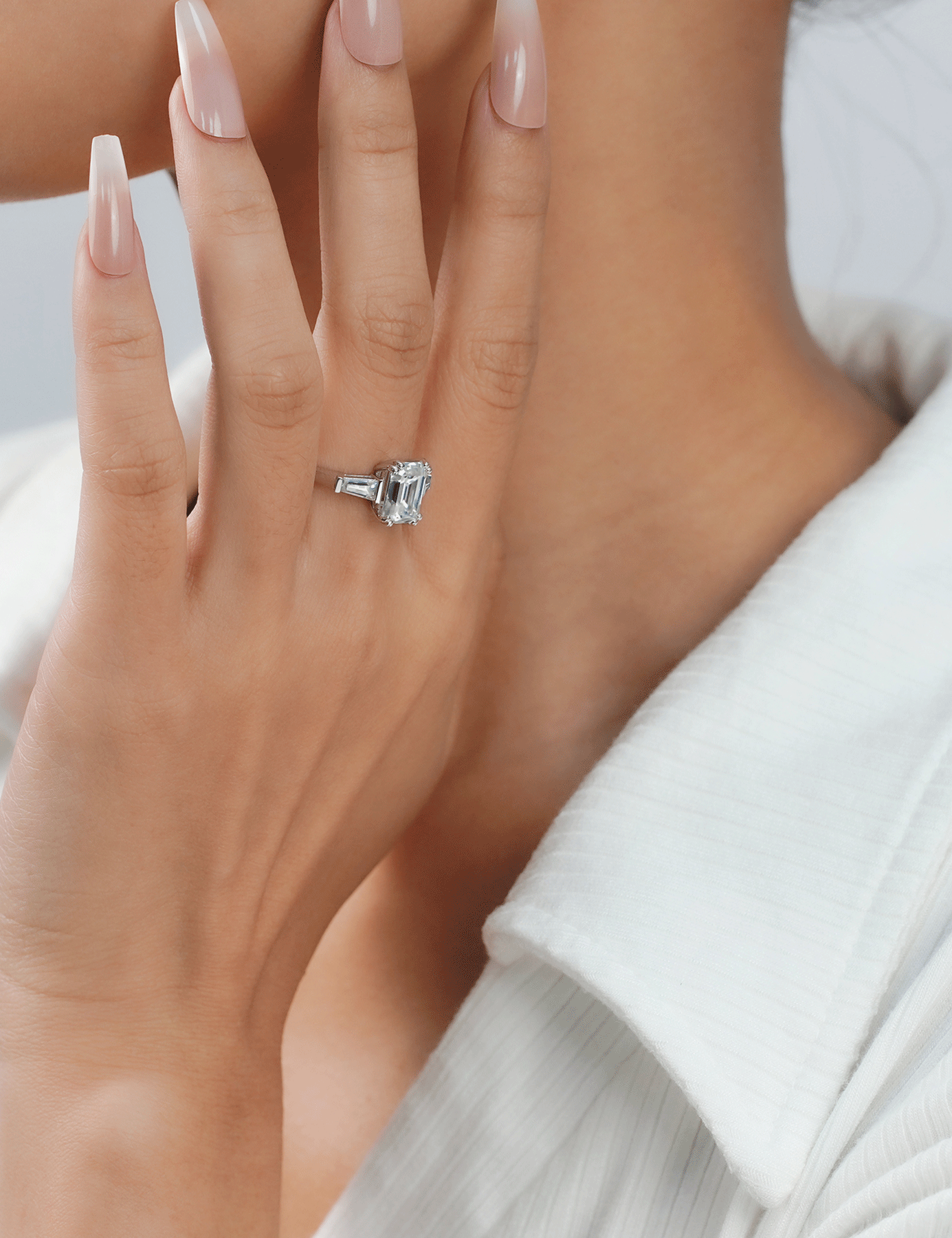 Emerald Cut Solitaire Engagement Moissanite Wedding Rings