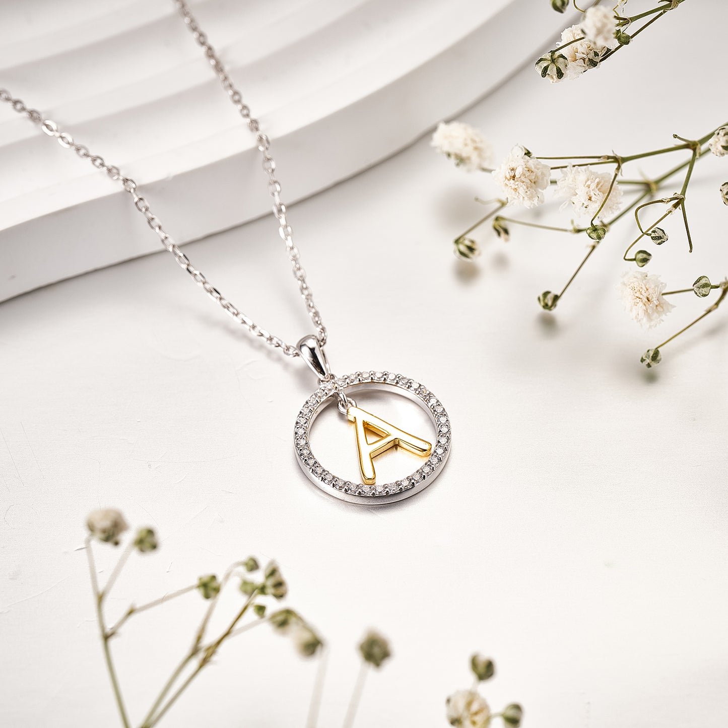 Moissanite Circle Letter A Pendant Necklace for Women