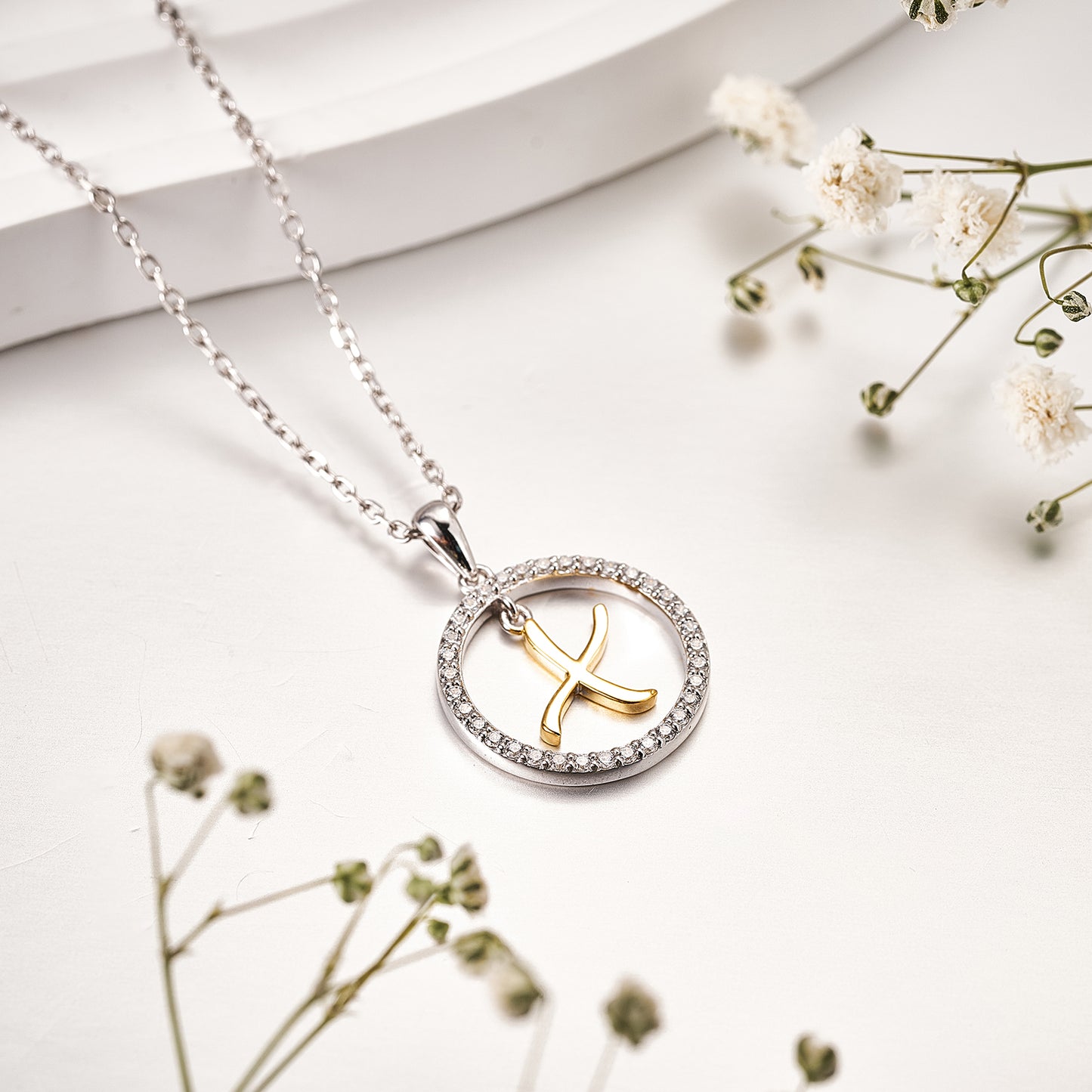 Moissanite Circle Letter X Pendant Necklace for Women