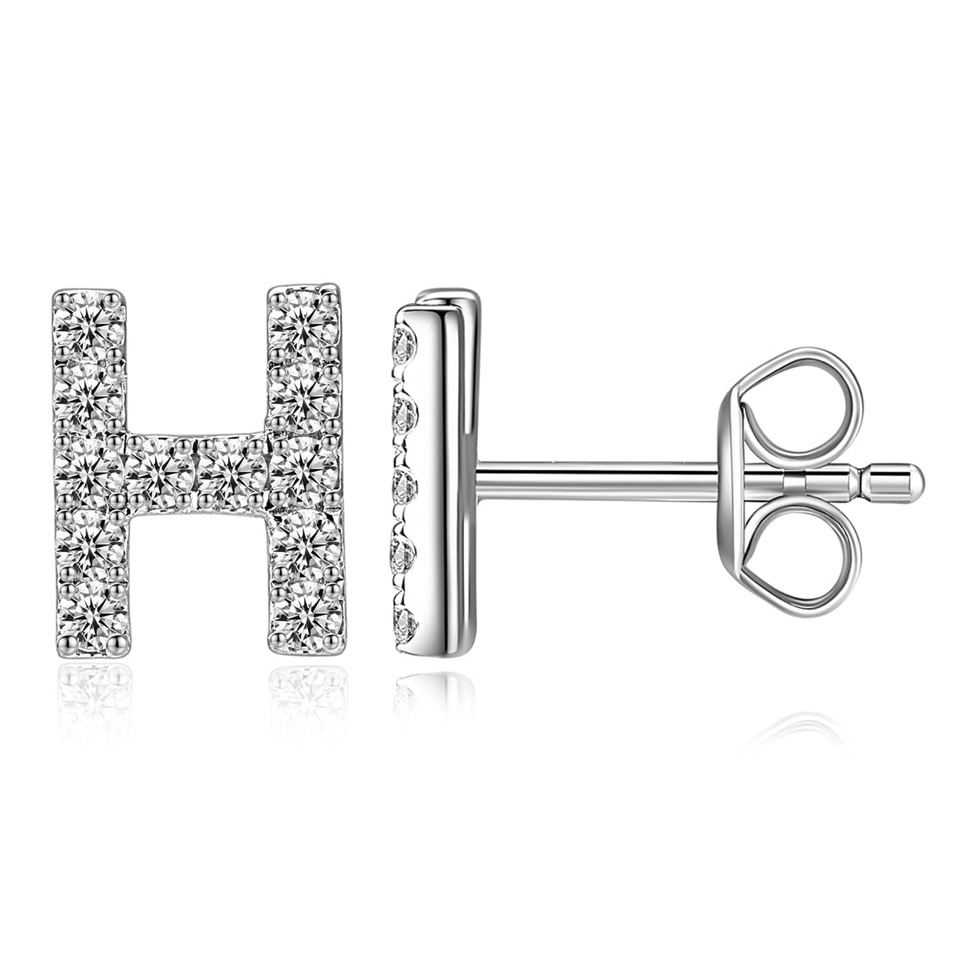 Moissanite Initial Letter Stud Earrings for Women in Silver