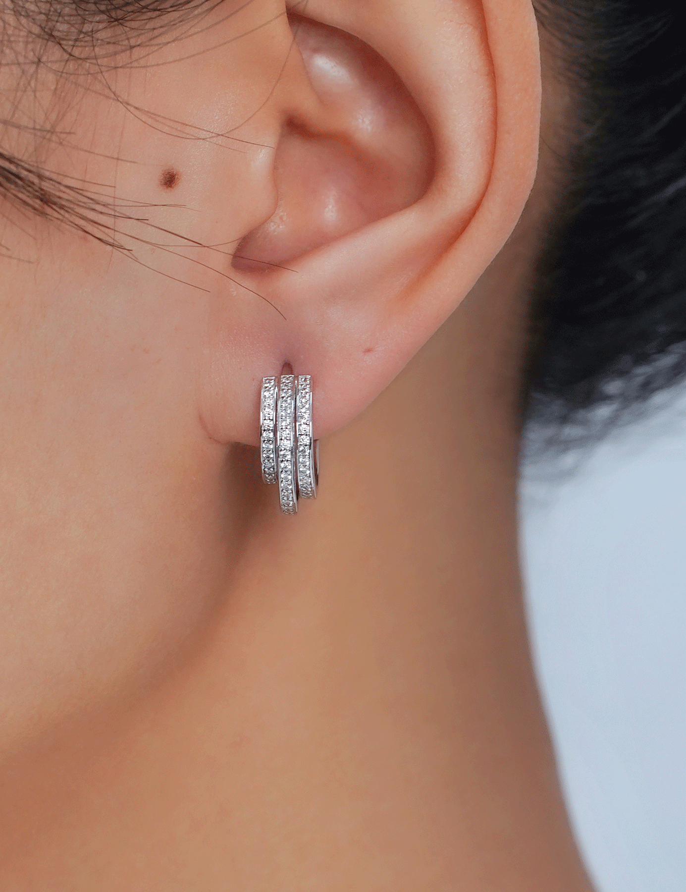 Moissanite Three Row Post Split Half Hoop Earrings for Women