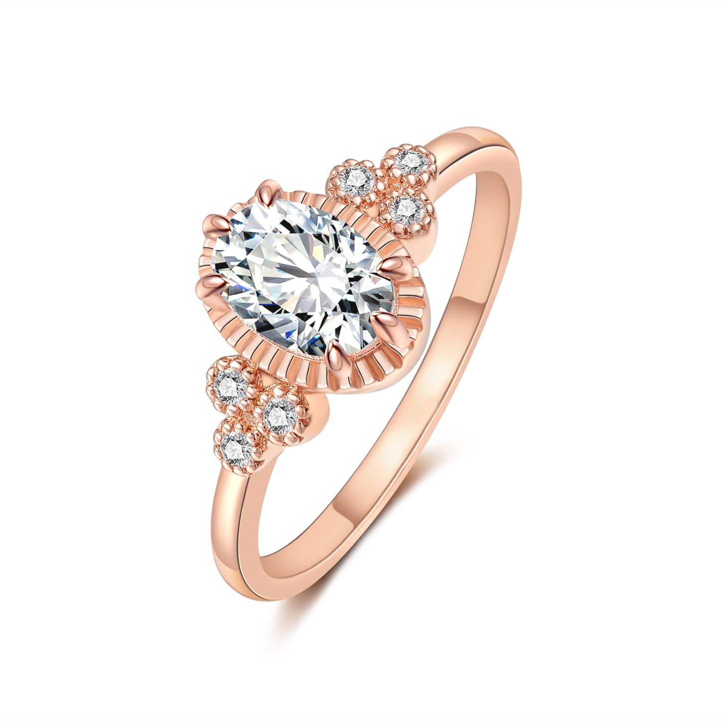 Rose Gold Oval Cut Moissanite Wedding Ring Set for Women 0.75CT