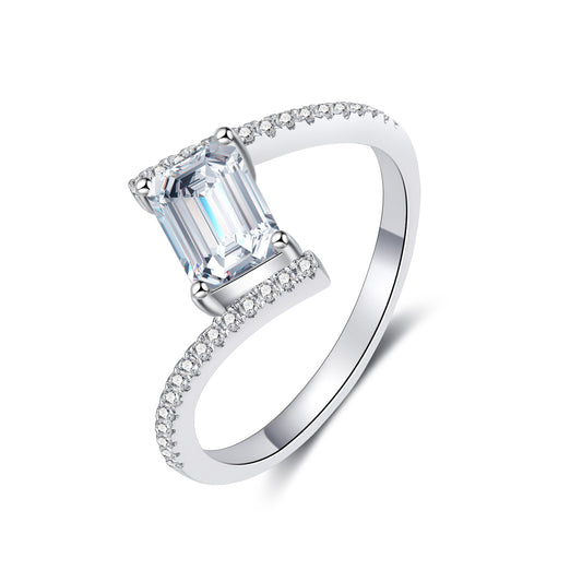 Moissanite Emerald Cut Bypass Engagement Ring for Women 1CT