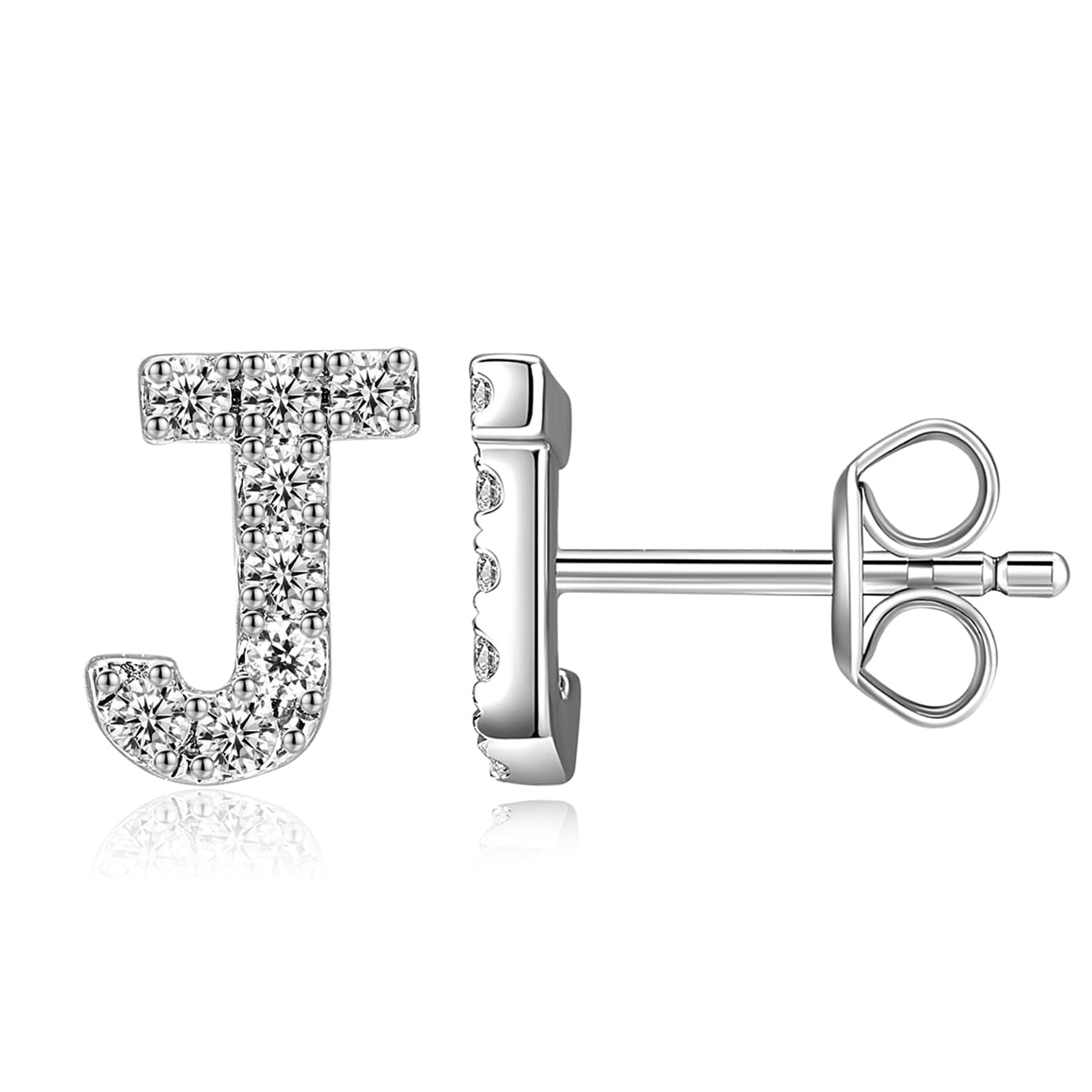 Moissanite Initial Letter Stud Earrings for Women in Silver