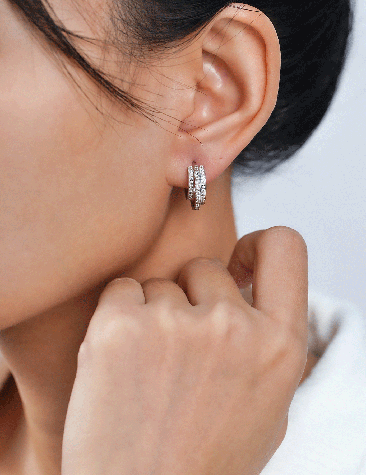 Moissanite Three Row Post Split Half Hoop Earrings for Women