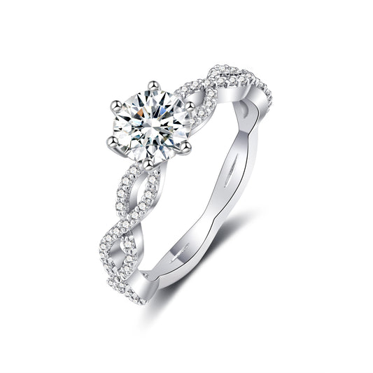 1 CT Moissanite Engagement Rings Six Prong with Twist Pave Band