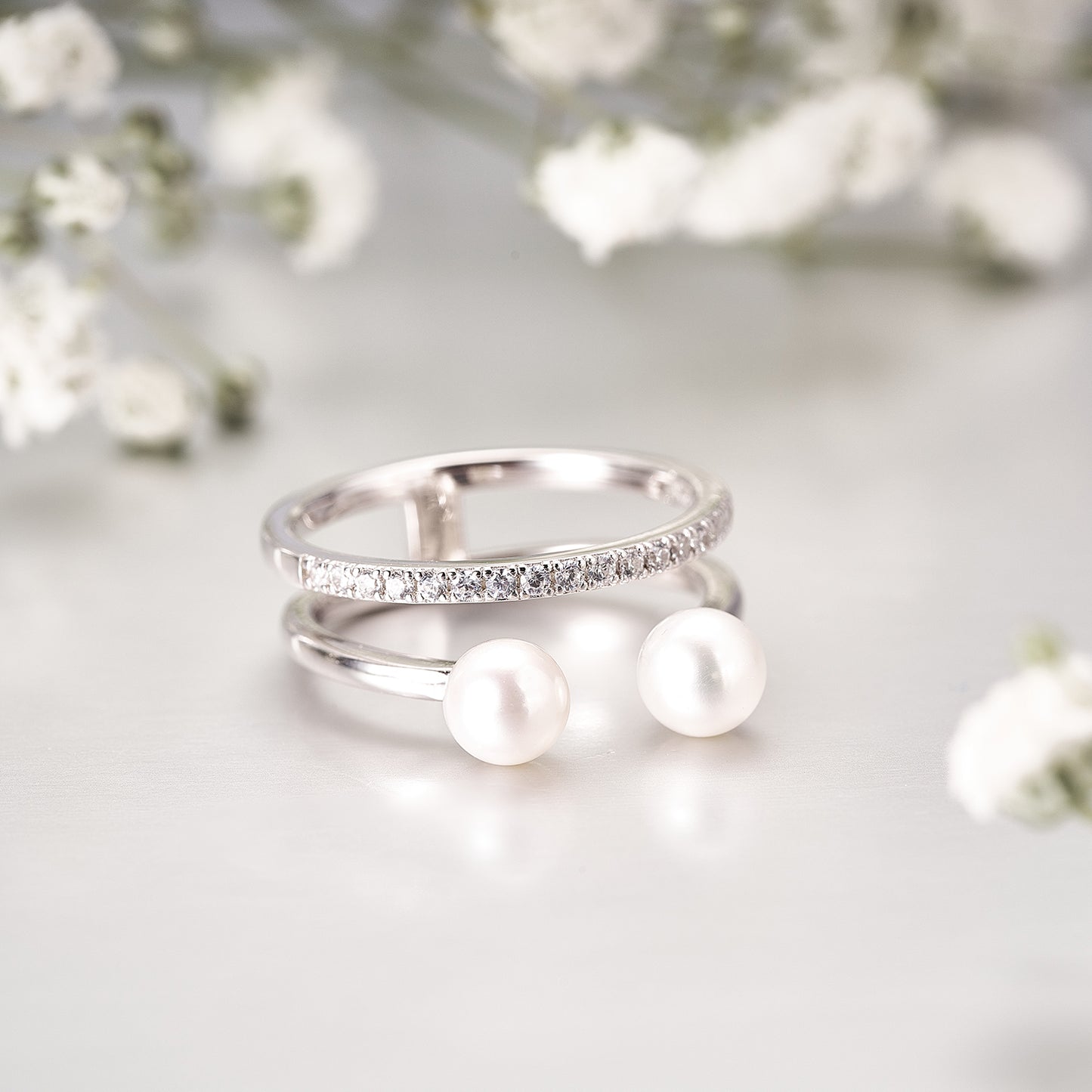 Moissanite Stackable Pearl Pave Ring for Women