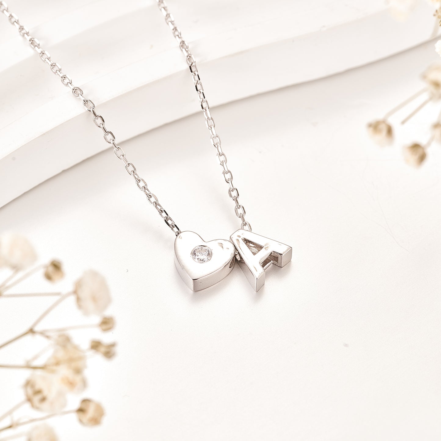 Moissanite Initial Letter A Heart Necklaces for Women