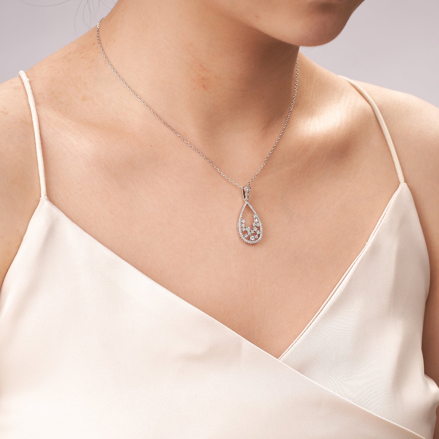 Moissanite Teardrop Cluster Pendent Necklace for Women