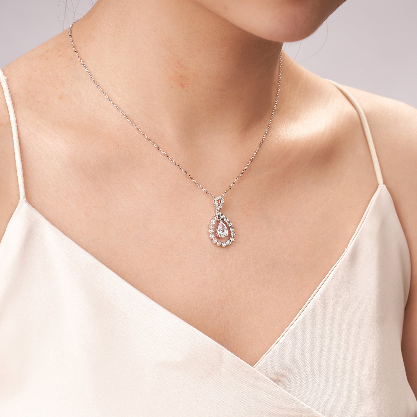 Moissanite Pear Shaped Bezel Set Teardrop Necklaces for Women