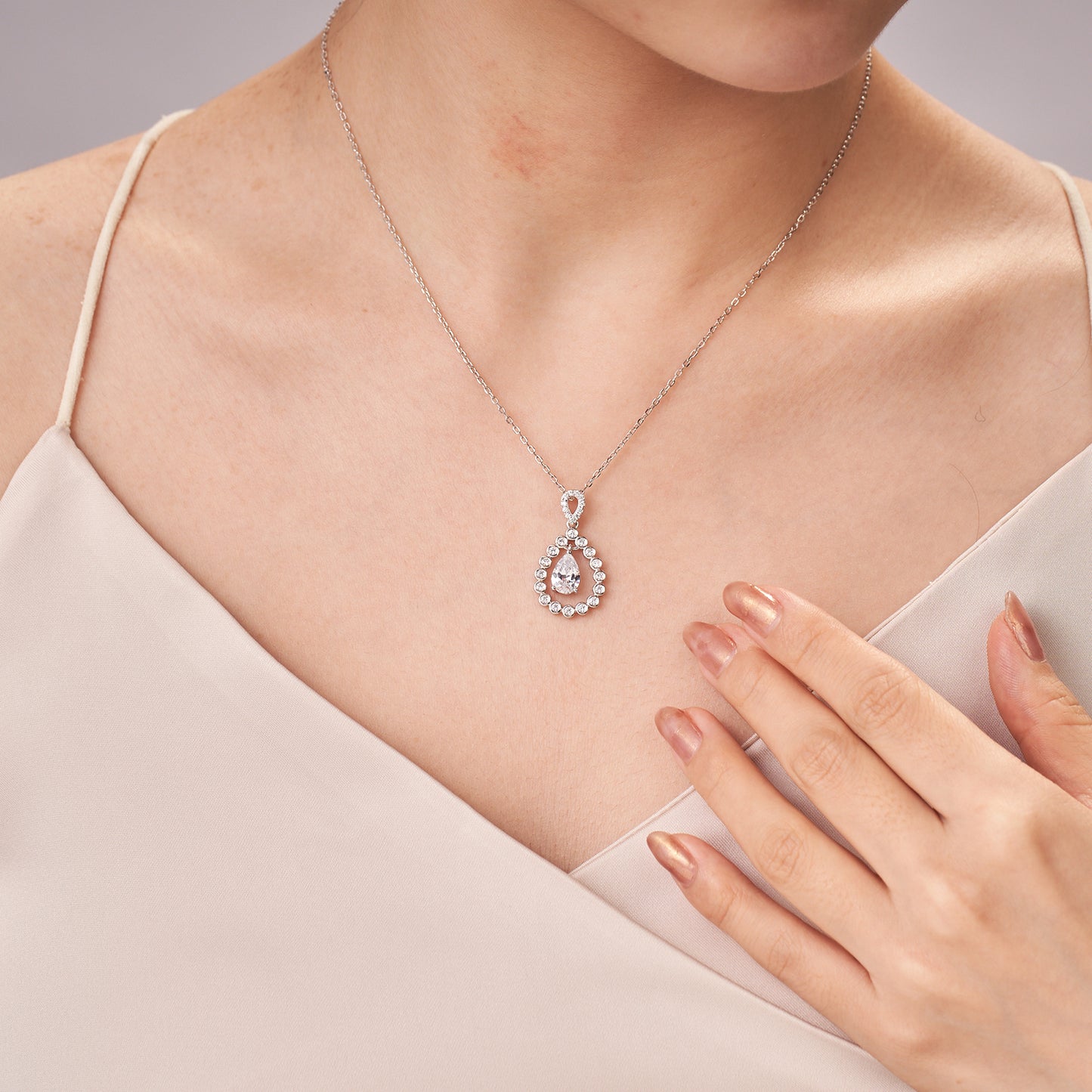 Moissanite Pear Shaped Bezel Set Teardrop Necklaces for Women