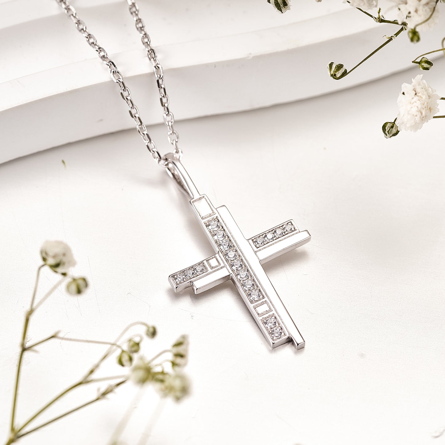 Moissanite Cross Pendant Necklaces for Women 0.18CT