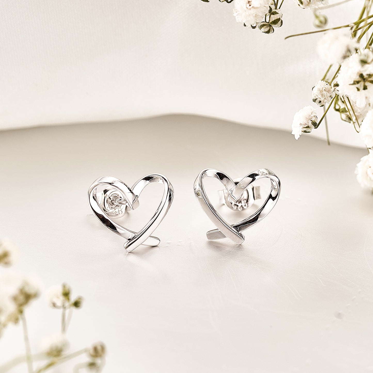 Moissanite Open Heart  Sterling Silver Stud Earrings for Women