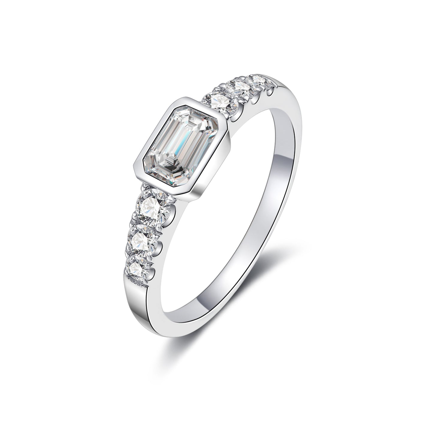 Moissanite Emerald Cut Promise Wedding Engagement Ring