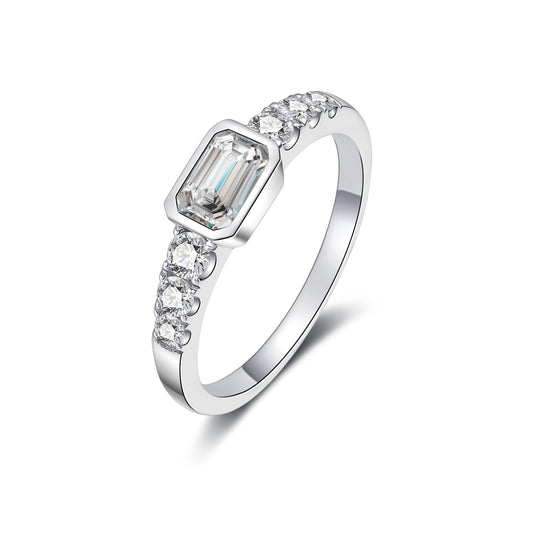 Moissanite Emerald Cut Promise Wedding Engagement Ring