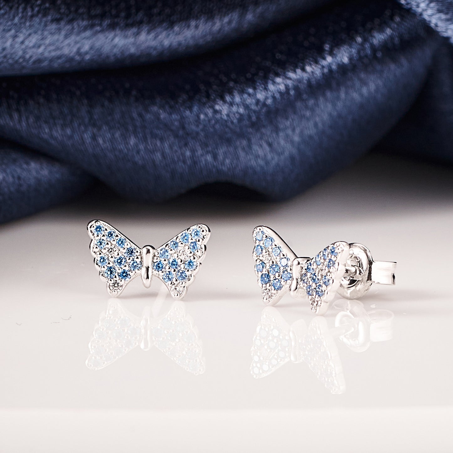 Moissanite Blue Butterfly Stud Earrings for Women