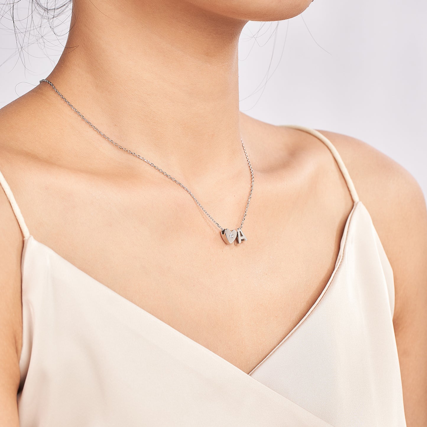 Moissanite Initial Letter A Heart Necklaces for Women