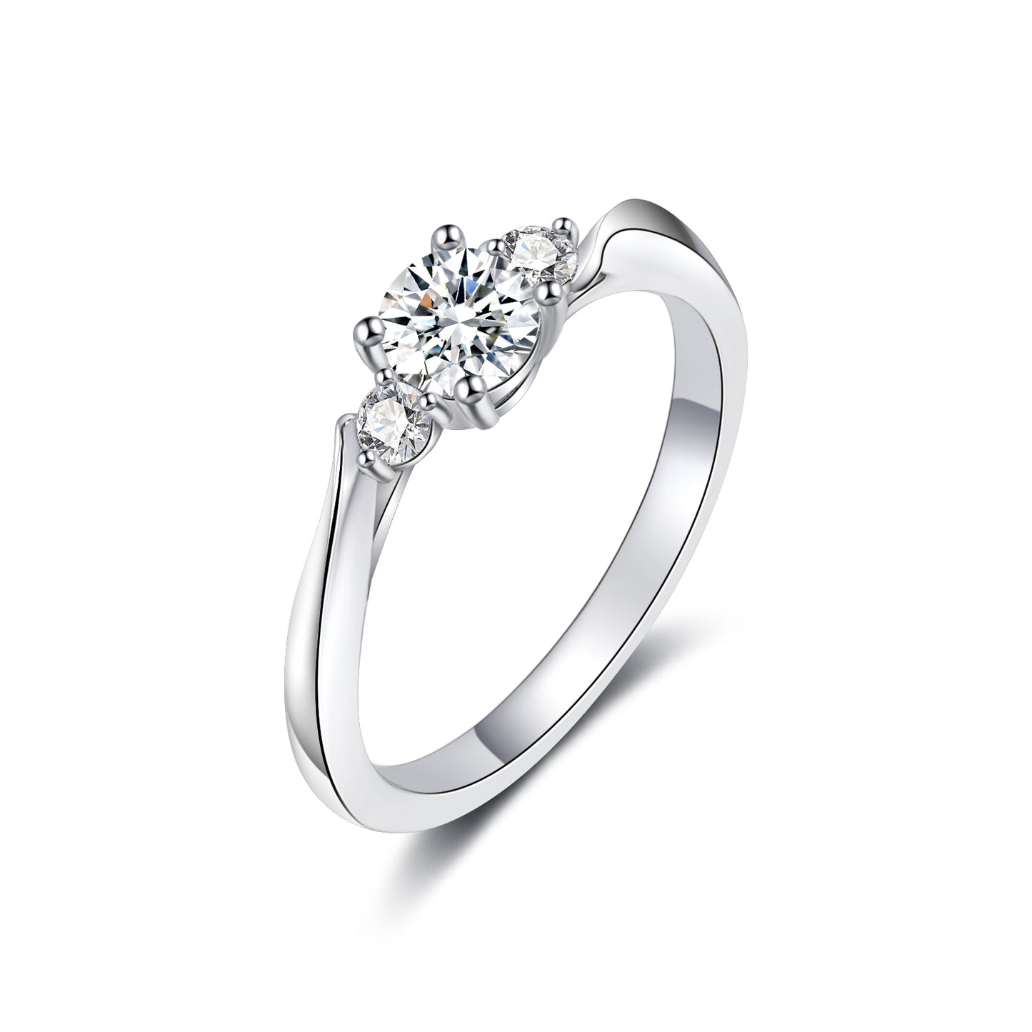 3 Stone Moissanite Engagement Ring for Women in Sterling Silver