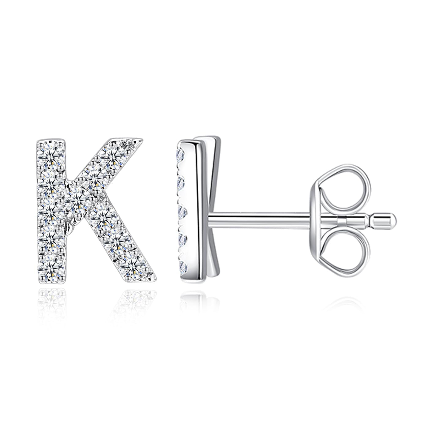 Moissanite Initial Letter Stud Earrings for Women in Silver