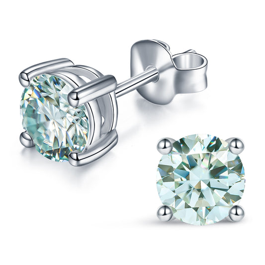 Blue Moissanite Stud Earrings for Women Men 5.mm/6.5mm