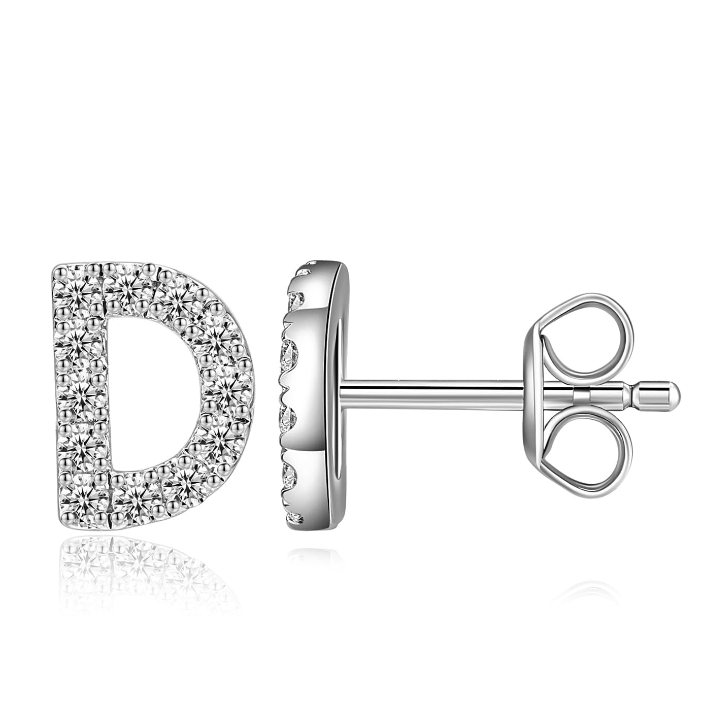 Moissanite Initial Letter Stud Earrings for Women in Silver