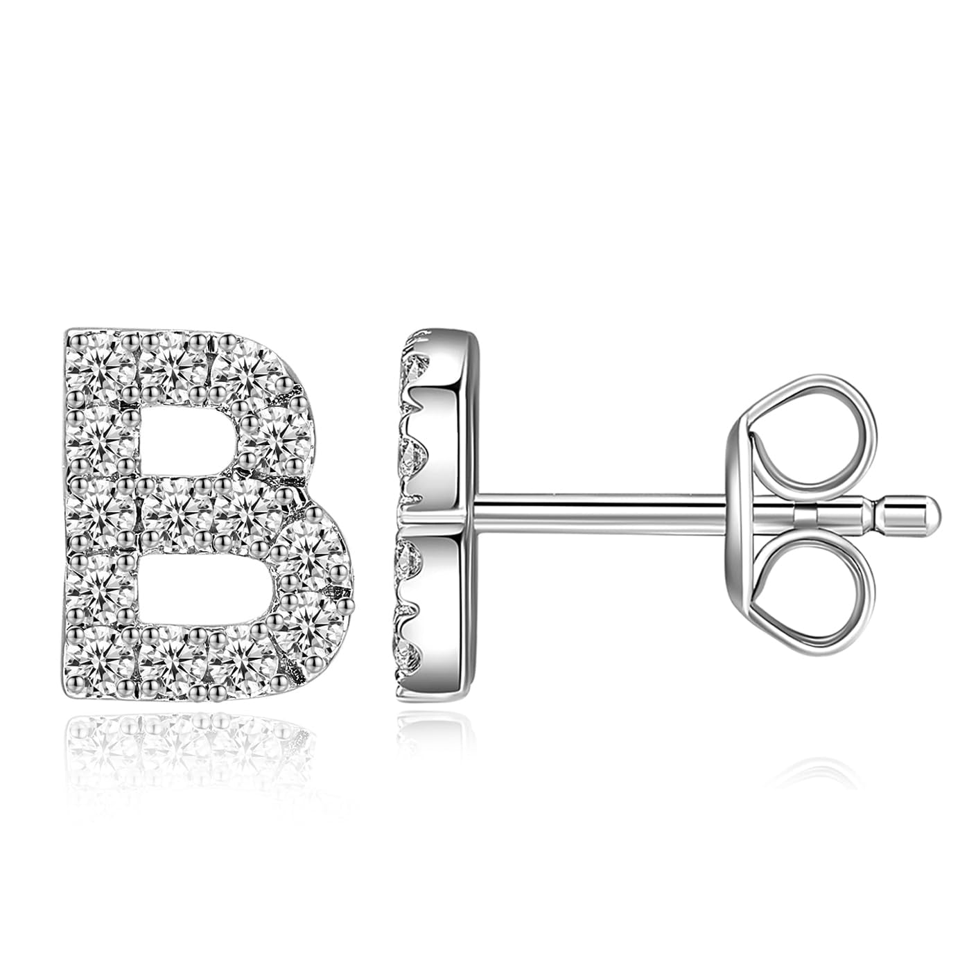 Moissanite Initial Letter Stud Earrings for Women in Silver